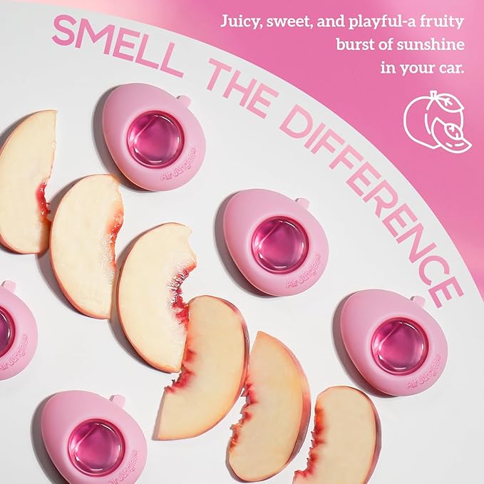Air Jungles Car Air Freshener Vent Clip Honey Peach Scent, Pink Edition, 6 Pack (4ml Each), Long-Lasting Sweet Fruit Fragrance & Odor Eliminator, Up to 180 Days