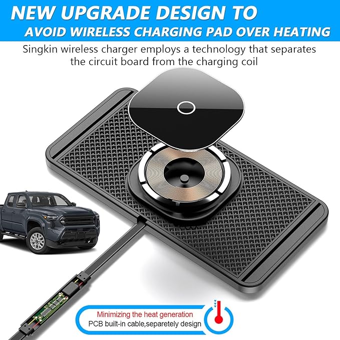 Magnetic Wireless Charger for Toyota Tacoma 2024 2025 2026 for Toyota 4Runner 2025 2026 15W Fast Wireless Car Phone Charger Pad Non-Slip Phone Holders for iPhone 17/16/15/14/13/12
