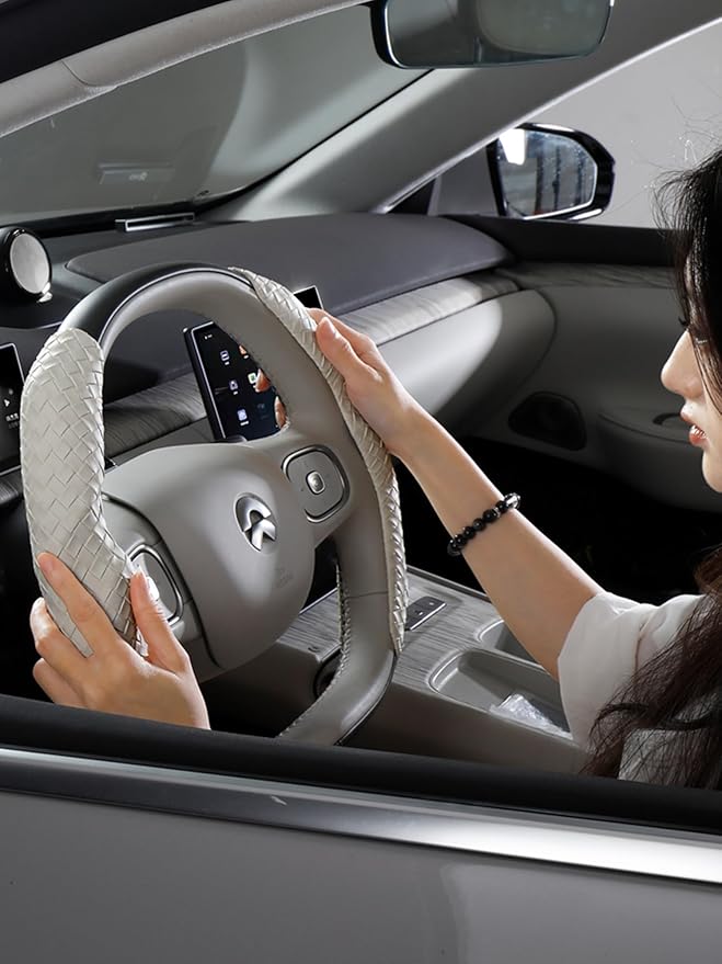 Quick Install Braided Pattern Nappa Leather Steering Wheel Grips,Woven Texture Car Steering Wheel Cover,for Women,for 14 to 15.5 inches Sedan Coupe SUV