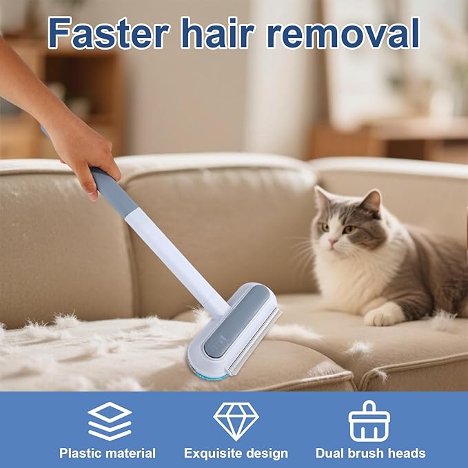4-in-1 Pet Hair Remover, Multifunctional Cat & Dog Hair Kitten Fur Removal Brush Tool with Long Handle Reusable Lint Brush for Furniture Couch Carpet Clothes Windows Tight Spaces