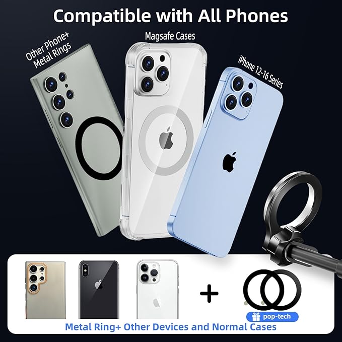 pop-tech for MagSafe Car Mount, [Aviation-Grade Aluminum] Universal Magnetic Phone Holder for Car Windshield Dashboard, Strong Magnet Cellphone Mount Fit for iPhone 16 Pro Max 15 14 13 12 Series