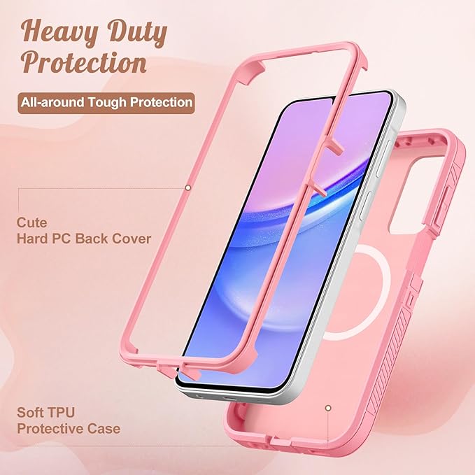 for Samsung Galaxy A15 5G Phone Case - Compatible with MagSafe Women Girls Cute Magnetic Protective Cover Cat Flower Fashion Floral Design Heavy Duty Shockproof for Samsung A15 5G Case 6.5"