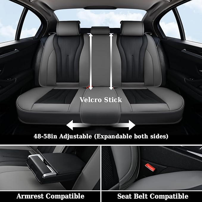 Coverado Front and Rear Seat Covers, Automotive Seat Cover Full Set, Waterproof Leather Seat Cover, Luxury Seat Cover for Cars, Universal Seat Cushion Car Seat Protector Fit for Most Cars(Gray&Black)