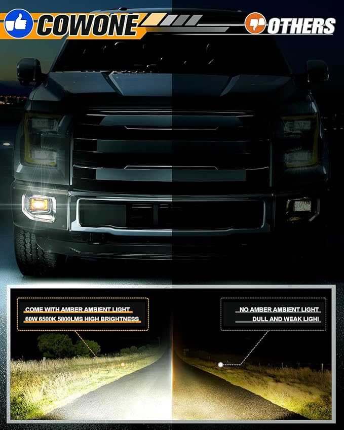 1000% Bright 4 Inch LED Fog Lights with Patented Amber Ambient Lights Compatible with Ford F150 2015-2020,2017-2019 F250 F350 F450 F550 Super Duty Bumper Driving Fog Lights Assembly