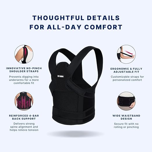 Fit Geno Posture Corrector for Women and Men - Adjustable Back Brace & Straightener for Scoliosis, Hunchback Correction, Back Pain, Spine Corrector, Back Support and Posture Trainer
