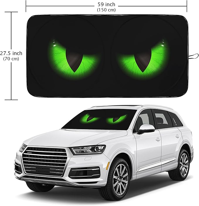 Green Eyes Car Windshield Sun Shade Foldable Sunshade Front Window Cover Sun Visor Protector Accessories (59x27.5 inches)