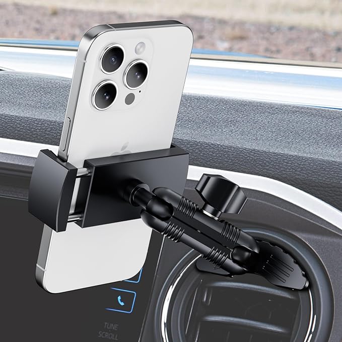 Upgraded Vent Metal Phone Mount for Tacoma 2016 -2023 and 2014-2021 Toyota Tundra, 3rd Gen Toyota Tacoma Cell Phone Cradles with 360° Adjustable Double Socket Metal Arm Fit for All Smartphones