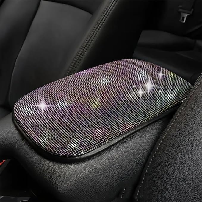 11.9''×8.4'' Bling Car Center Console Cover, Crystal Diamond Arm Rest Cover for Car, Soft Elbow Pillow Automotive Armrest Seat Box Cover, Arm Rest Protective Cushion Pad for Women (Colorful)