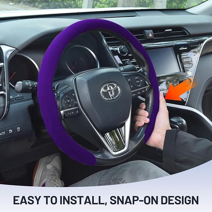 Suede Steering Wheel Cover, Universal 15 Inch Car Steering Wheel Cover, Non-Slip Design,Breathable,Car Interior Accessories Purple