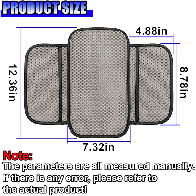 Car Center Console Cover, Cooling Auto Armrest Cushion Pad with 2 Storage Bags, Breathable Elbow Pillow Middle Console Protector, Universal Vehicle Interior Accessories (Grey)