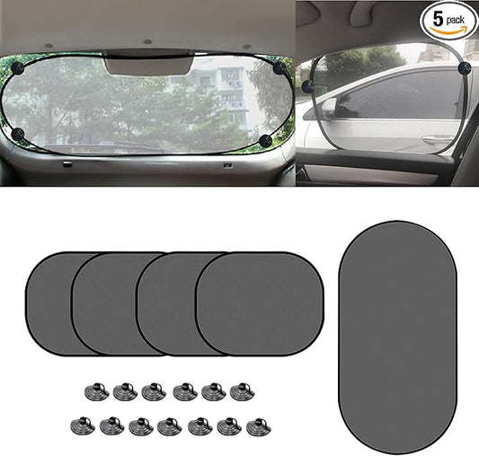 5PCS Car Window Shades, Auto Sun Shades for Side and Rear Windows, Sun Shade with Suction Cup, Sun Glare and UV Rays Protection for Child, Universal Car Accessories for Most Models