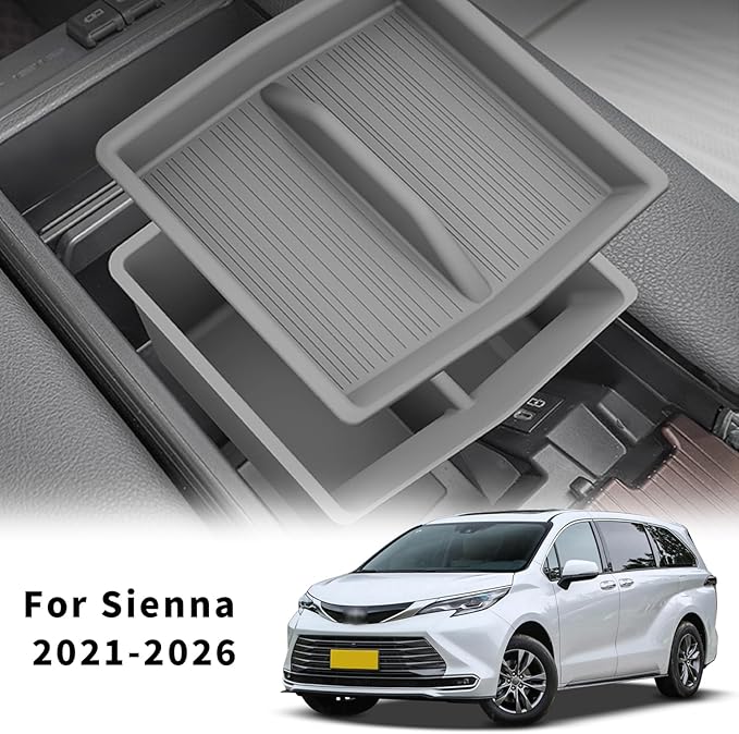 Center Console Organizer for Toyota Sienna 2021-2026 Armrest Box Secondary Tray Storage Silicone Armrest Box Insert Organizer (Gray)