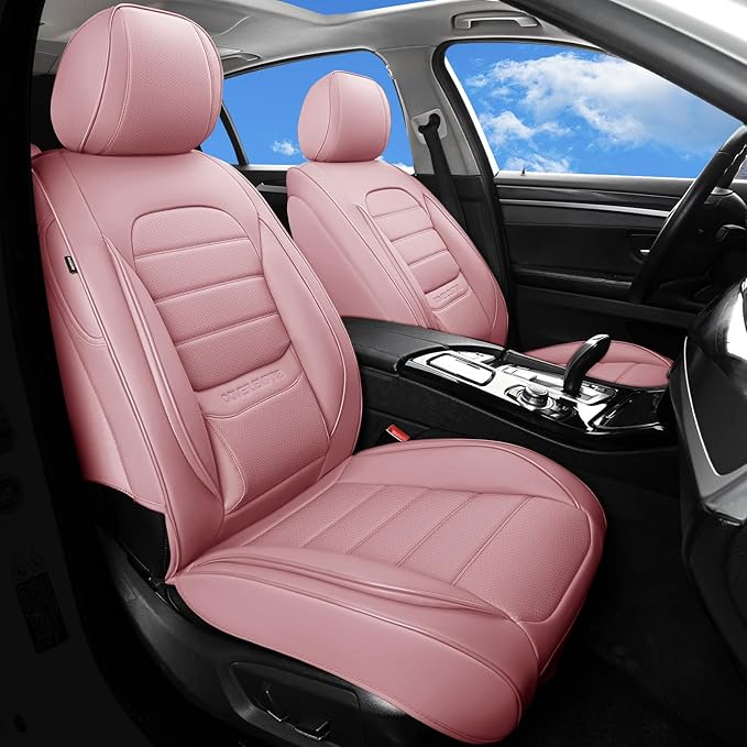 Pink Car Seat Covers Full Set, Universal Faux Leather Seat Covers for Cars 5 Seats, Waterproof Leather Car Seat Covers, Comfortable Automotive Seat Covers for Most Sedans Trucks SUVs