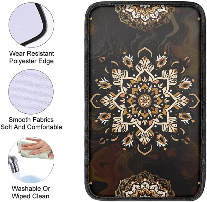 Dreaweet Bohemian Mandala Car Center Console Cover Universal Fit Armrest Seat Box Cover Protector Scratch Resistant Comfort Arm Rest Cover for Car Truck SUV Sedan