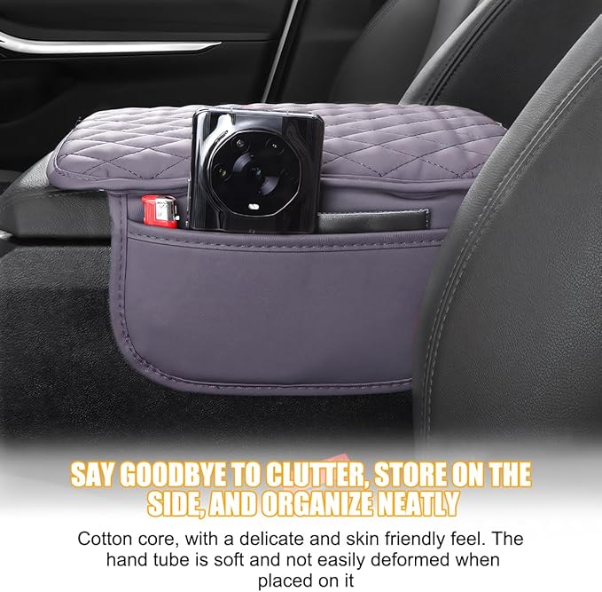 Mandark Car Center Console Cover, Microfiber Leather Vehicle Armrest Protector Cushion with 2 Storage Bags, Auto Interior Arm Rest Seat Box Pad Accessories, Universal for SUV, Sedan, Truck (Purple)