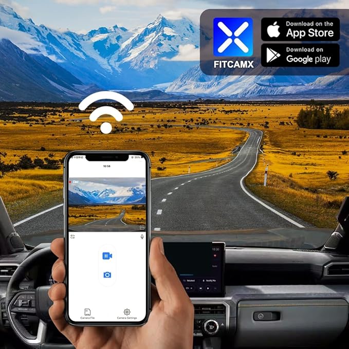 Fitcamx Front 4K+Rear 1080P Dash Cam Adapts for Toyota Tacoma & Hybrid 2024-2026, Integrated OEM Look, 2 Way HD Video, WiFi & APP, Loop Recording, G-Sensor, Night Vision, Easy to Use, 128GB Card