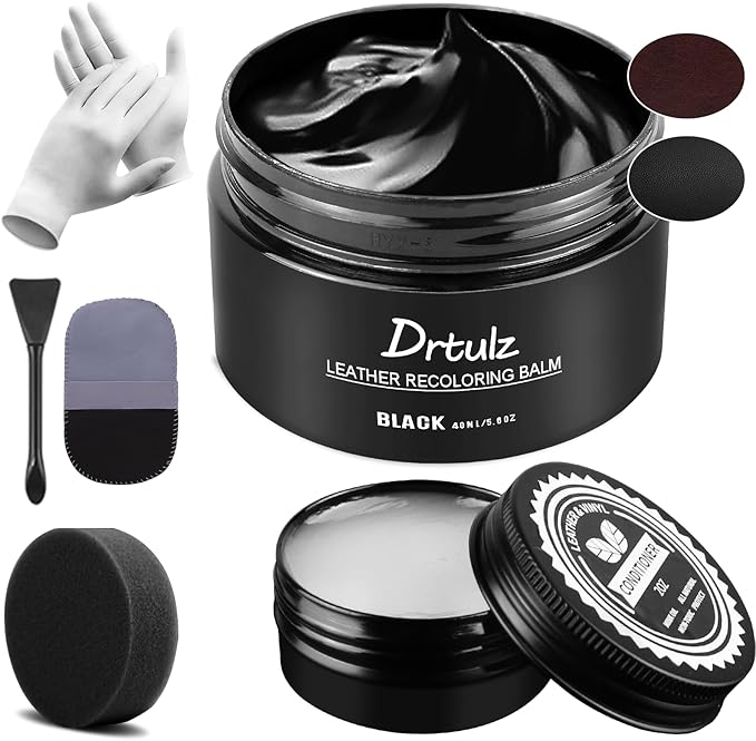 Black Leather Recoloring Balm, Leather Color Restorer Conditioner, Leather Repair Kits for Vinyl Furniture, Sofa, Car Seats, Shoes - Repair Leather Color on Faded & Scratched Leather Couches