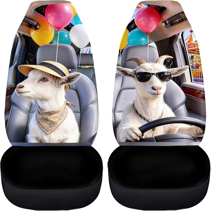 Goat Car Seat Covers Front Seats 2 Pack Funny Automobile Front Seat Covers Stretch Polyester Fabric Cover Auto Interior Accessories Universal Fit for Cars SUV Sedans