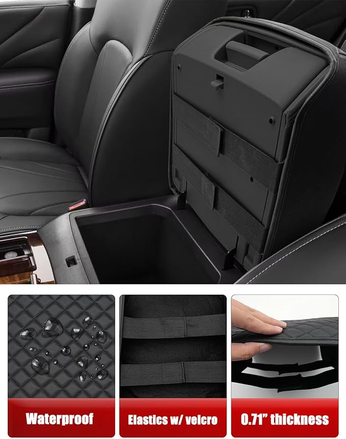 KBH Center Console Armrest Cover for Infiniti QX56, QX80 2011-2017, Interior Accessories, Middle Console Lid Cushion Pad, Arm Rest Cover Protector, Vinyl Leather, Black
