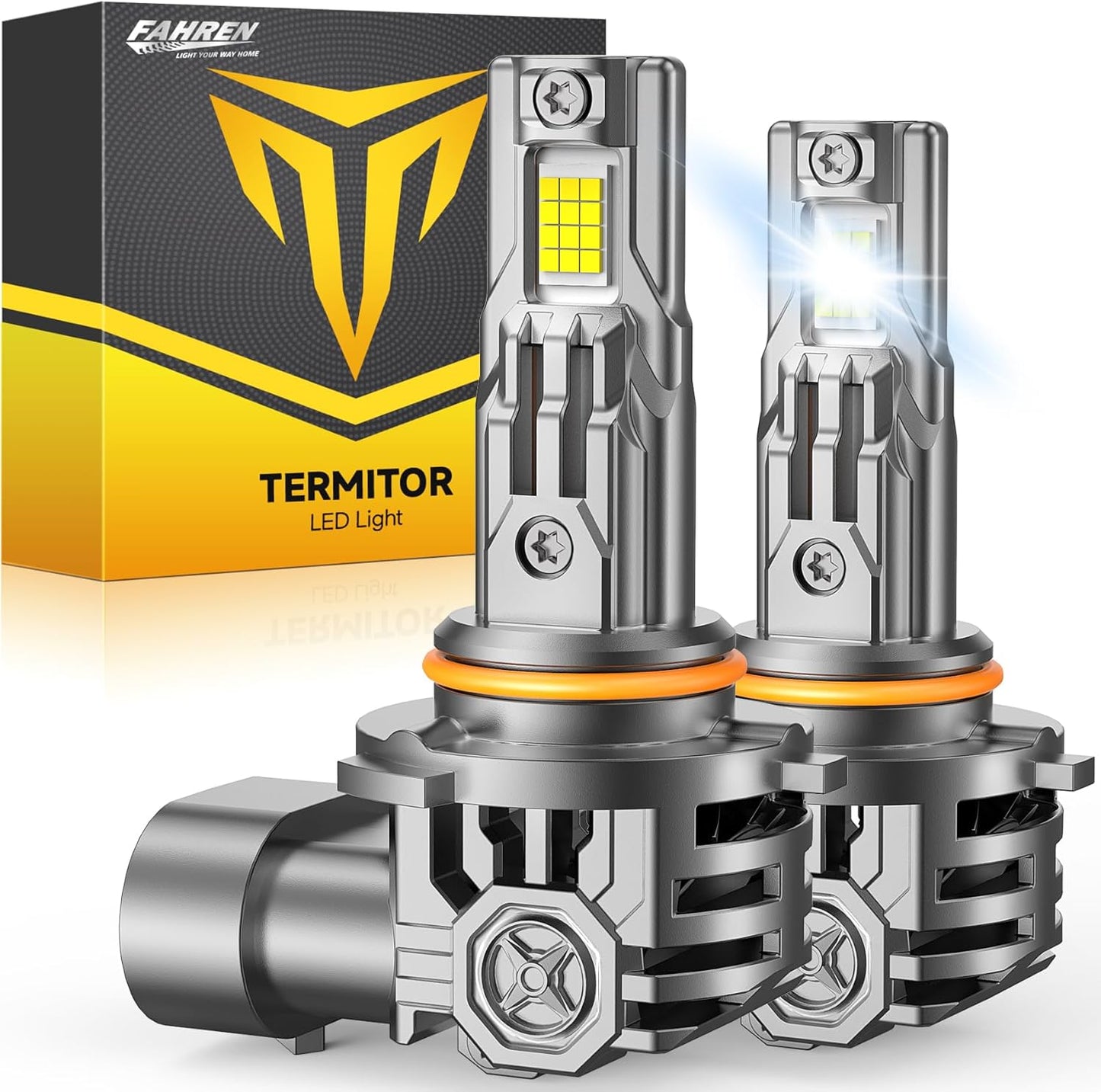 FAHREN 9005/HB3 LED Light Bulbs, 60000LM Super Bright, 6500K Cool White, 10-Year Service Lifespan, 9005/HB3 high beam 5 Min Plug and Play, Real 1:1 Designfor Stock Halogen Replacement, Pack of 2