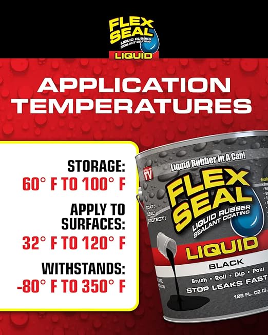Flex Seal Liquid, Rubber Coating Sealant, Waterproof, Flexible, Breathable, and UV Resistant, Roof Repair, Basements, RV, Campers, Trailers, Marine, EPDM, Masonry, Black, 1 Gallon