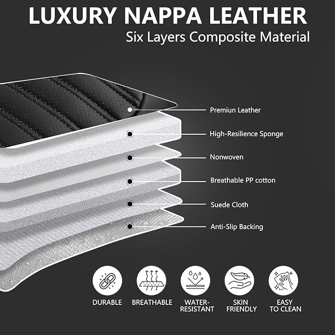 Car Seat Covers for Genesis GV70 2022-2025 2026, Full Set Premium Nappa Leather Waterproof Breathable Anti-Slip Airbag Compatible Car Seats Protector, Soft Car Interior Seats Cover (Black)