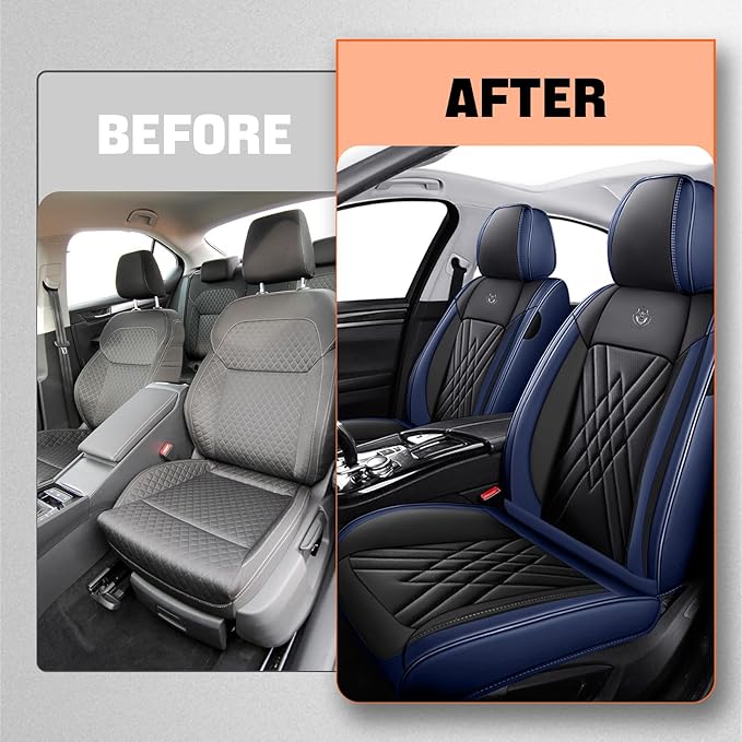 Car Seat Covers Compatible with Toyota Camry 2012-2026 Durable Waterproof Automotive Seat Covers Stretchable Fabric Material, Airbag Compatibility, Premium Nappa Leather(Black Blue, 2 Pcs Front)