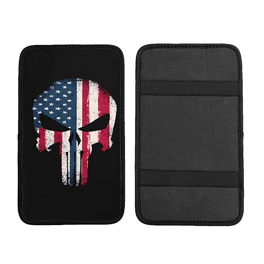 Face American Flag Car Auto Armrest Cushion Cover Accessories Center Console Seat Box Pad Protector Universal Decoration for Most Vehicle SUV Truck