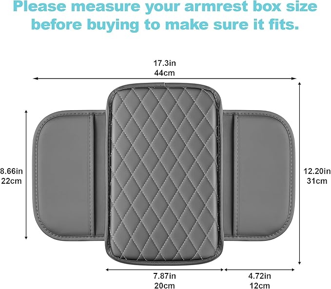 Center Console Cover Fit for Kia Sorento 2003-2025 with 2 Storage Bags Waterproof Leather Quilted Pattern Car Armrest Cover Cushion Anti - Slip(Grey&White Line)