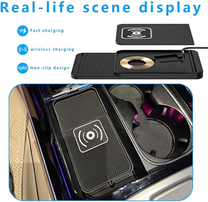Wireless Charging Pad for Car for Toyota 4Runner 2000-2025, Non-Slip Type C/USB 20W Fast Phone Charging Pad DIY Trim-to-Fit No Interior Damage,B&Type-C