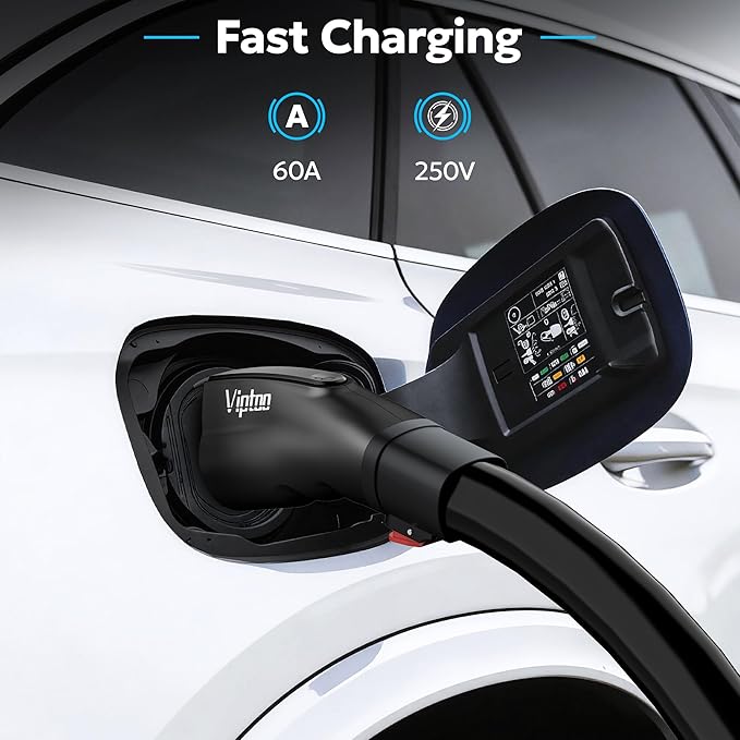 VIPTOO Tesla to J1772 Adapter 60A 250V AC — NACS EV Charging Connector for Tesla Wall/Destination/Mobile Charger, Fast & Safe Charging (Black)