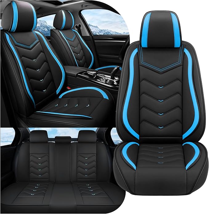 Car Seat Covers Fit for Toyota rav4 2000-2026, Stylish Sport Seat Covers, Waterproof Wear-Resistant Premium Nappa Leather Car Seat Cover.(Full Set/Black Blue)