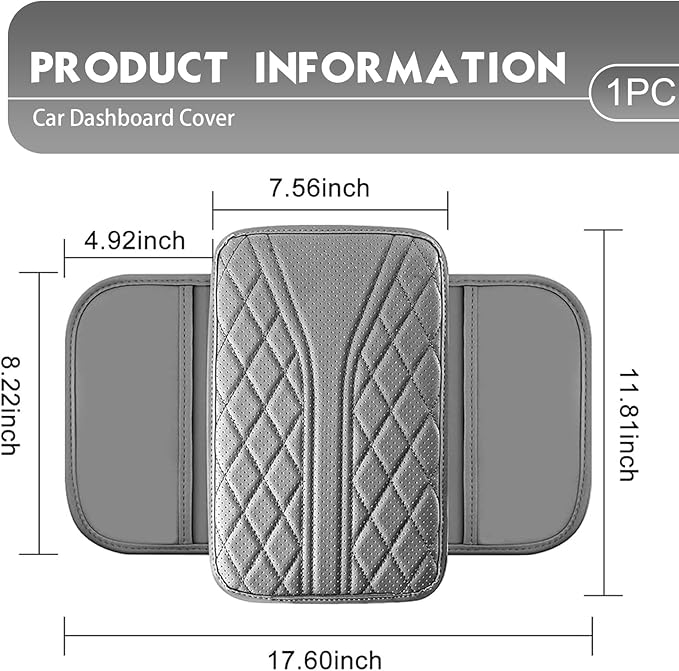 Car Center Console Cover, Leather Automotive Armrest Cushion with 2 Storage Bags, Breathable Armrest Cover, Universal Waterproof Arm Rest Protection Pad for SUV, Sedan, Truck (Gray)
