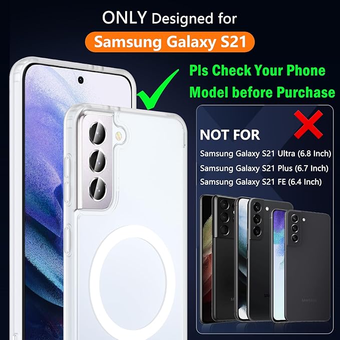 OWKEY for Samsung Galaxy S21 Case with Stand, Magnetic Shockproof Case Fit for Magsafe Translucent Matte Cover for Samsung S21, White