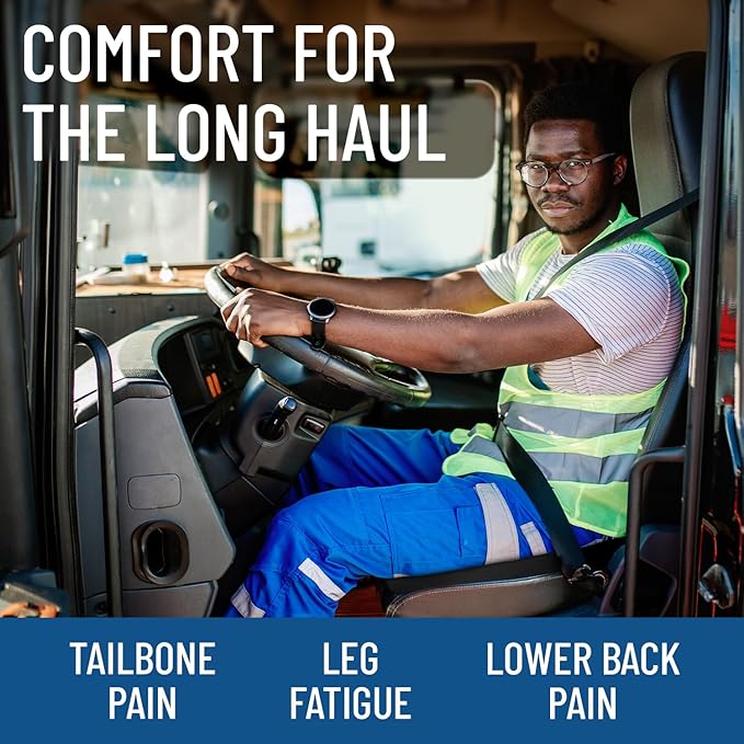 Everlasting Comfort Memory Foam Car Seat Cushion - Tailbone Pain Relief, Driving Seat Cushion for Short People - Office, Wheelchair, Gaming Chair, Travel - Non-Slip, Washable Cover