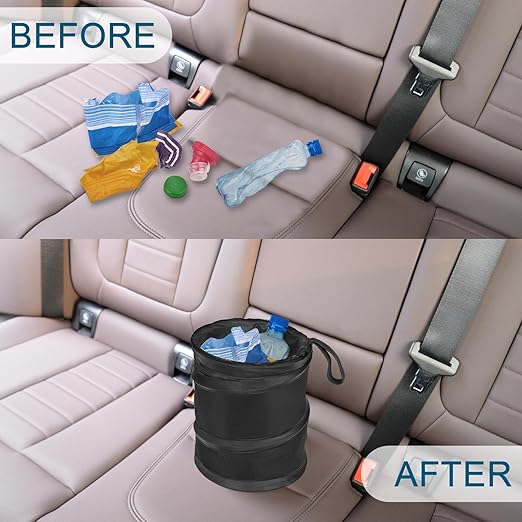 Car Trash Can, 2 Packs Mini Collapsible Pop-up Car Garbage Can, Waterproof Hanging Car Trash Bag with Velcro, Car Trash Bin, Black