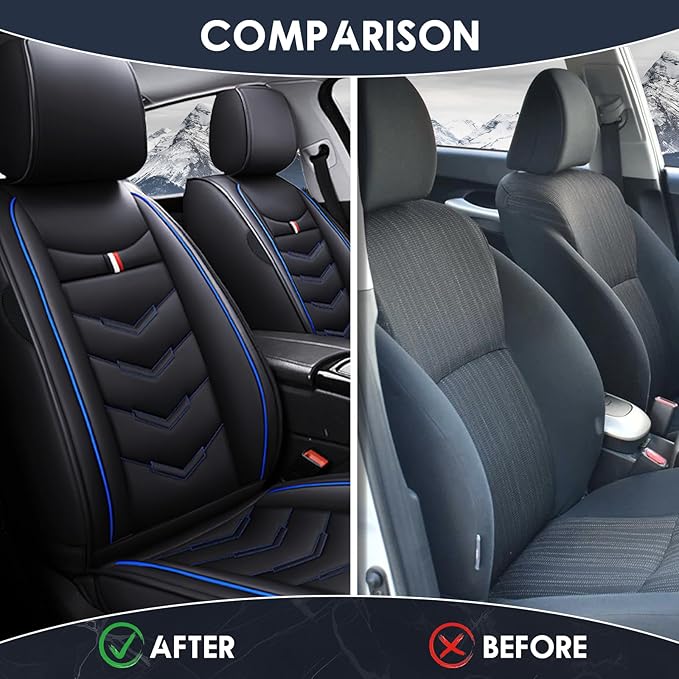 Car Seat Cover 2 Seats for Chevrolet Camaro 2000-2024, Durable Wear Resistant Waterproof Vehicle Cushion Covers, Breathable No Odor Premium Leather Vehicle Seat Covers.(Standard,Black Blue)