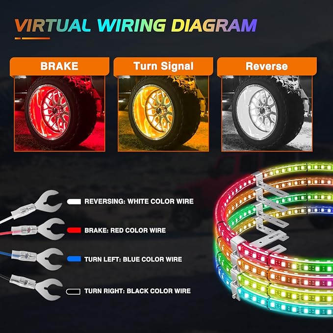 Nilight 4PCS 15.5inch Double Row Wheel Ring Lights Dream Color with APP and Remote Control Neon Lights w/Turn Signal and Braking Function Dual Row for Car Van SUV Truck