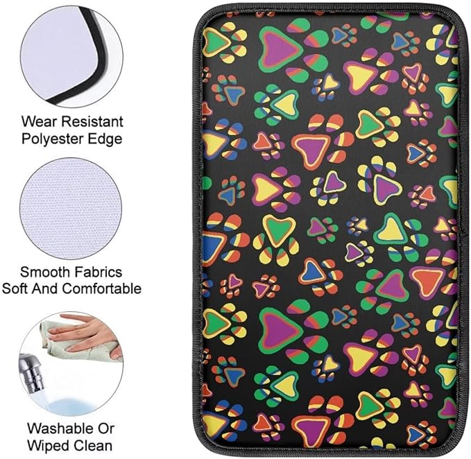 Colorful Dog Paw Car Armrest Pads Car Armrest Cushion Arm Rest Covering Car Middle Console Covers Non Slip for Truck Auto SUV Car Accessories