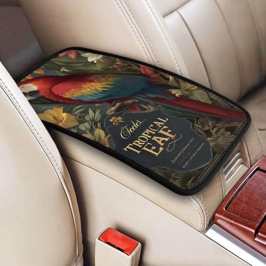 Tropical Leaves and Flowers Car Auto Armrest Cushion Cover Accessories Center Console Seat Box Pad Protector Universal Decoration for Most Vehicle SUV Truck
