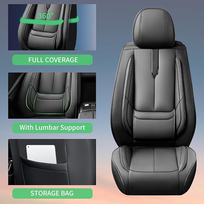 Fit Venue Car Seat Covers for Hyundai Venue 2020-2025 2026 -Upgraded Premium Waterproof & Breathable Leather, Airbag Compatible, All-Weather Seat Cushion Protector,2 Front/Black
