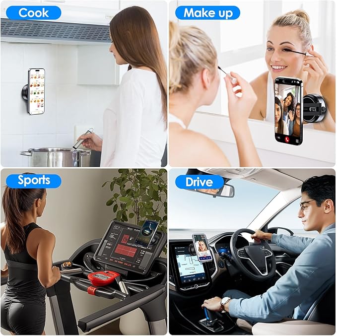 Magnetic Phone Holder,360° Rotatable Adjustable Foldable Electric Vacuum Suction Mount for Car/Gym/Mirror