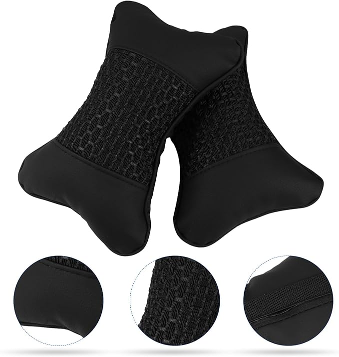 Car Headrest Pillow and Neck Support Cushion 1 Pair Black Neck Rest Pillow for Driving Multifunctional Car Seat Cushion and Lumbar Comfort