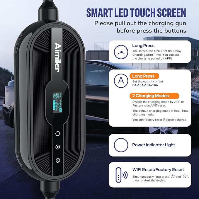 AIMILER Level 1/2 Tesla Charger, 16A, 25ft Cable ETL Certified, 240V NEMA 6-20P Plug & 110V 5-15P Adapter Cable, Portable Electric Car EV Charger for Tesla Models Y/X/3/S or Other Nacs EVs (Black)