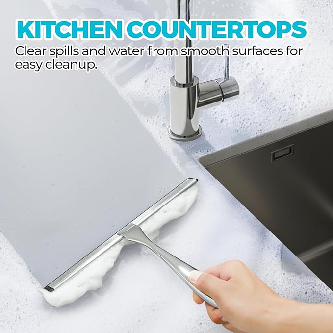 ALFLOD 2PACK All-Purpose Shower Squeegee for Shower Doors, Tile Shower Walls, Bathroom, Window, Glass and Car Windshield, Mirrors and Kitchen-Stainless Steel, 11.8-Inch Silver