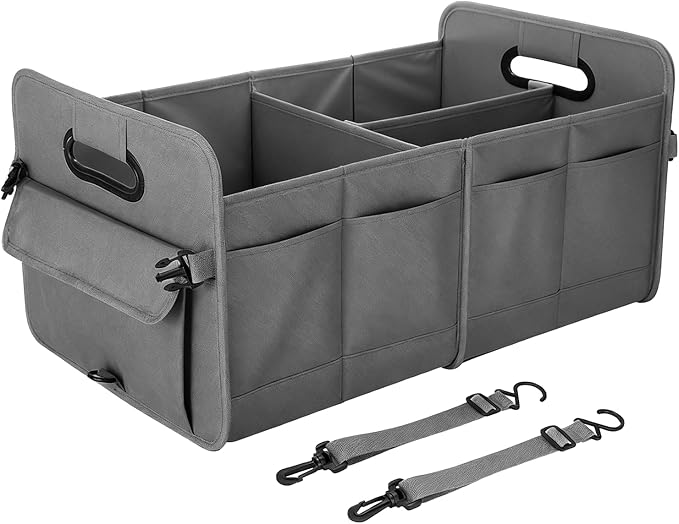 titiyiof Trunk Organizer SUV, Car Organizers and Storage, NOT-FLIMSY ANTI-SLIDE 70L Spacious Collapsible Sturdy Trunk Organizer for Grocery/Car Accessories/Women Men's Gift, Gray