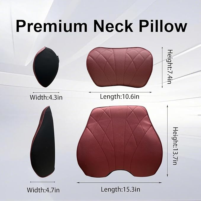 2 Packs Car Neck Pillow for BMW X3 X5 X1 X2 X4 X6 X7 1 2 3 4 5 6 7 Series Car Soft PU Leather Headrest and 100% Memory Foam Car Seat Pillow Head Neck RestCushion Accessories (Red)