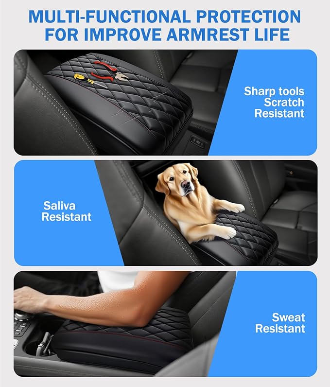 Center Console Cover for 2019-2025 2026 Dodge Ram 1500/2500/3500 Accessories, Leather Middle Armrest Console Cover Elbow Arm Rest Cushion for Car Anti-Scratch(Bucket Seat Console Only)