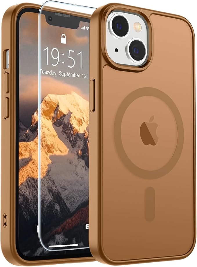 SUPFINE Magnetic for iPhone 15 Plus Case & iPhone 14 Plus Case(Compatible with MagSafe)(Military Grade Drop Protection) Slim Translucent Shockproof with Anti-Fingerprint Phone Case,Brown