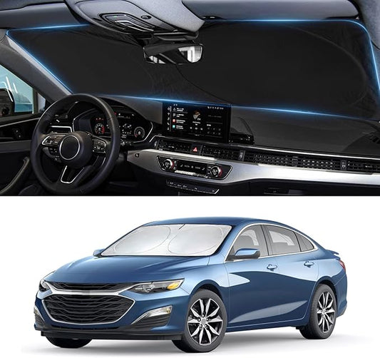Sun Shade for Malibu Windshield Sunshade Custom fit for Chevrolet Chevy Malibu Accessories 2016-2024 2025 Foldable Front Window Cover Retractable Sun Visor Protector Keep Interior Cool